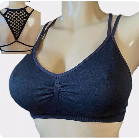 Victorias Secret sexy Seamless Mesh racerback unlined bralette bra black - Picture 1 of 2